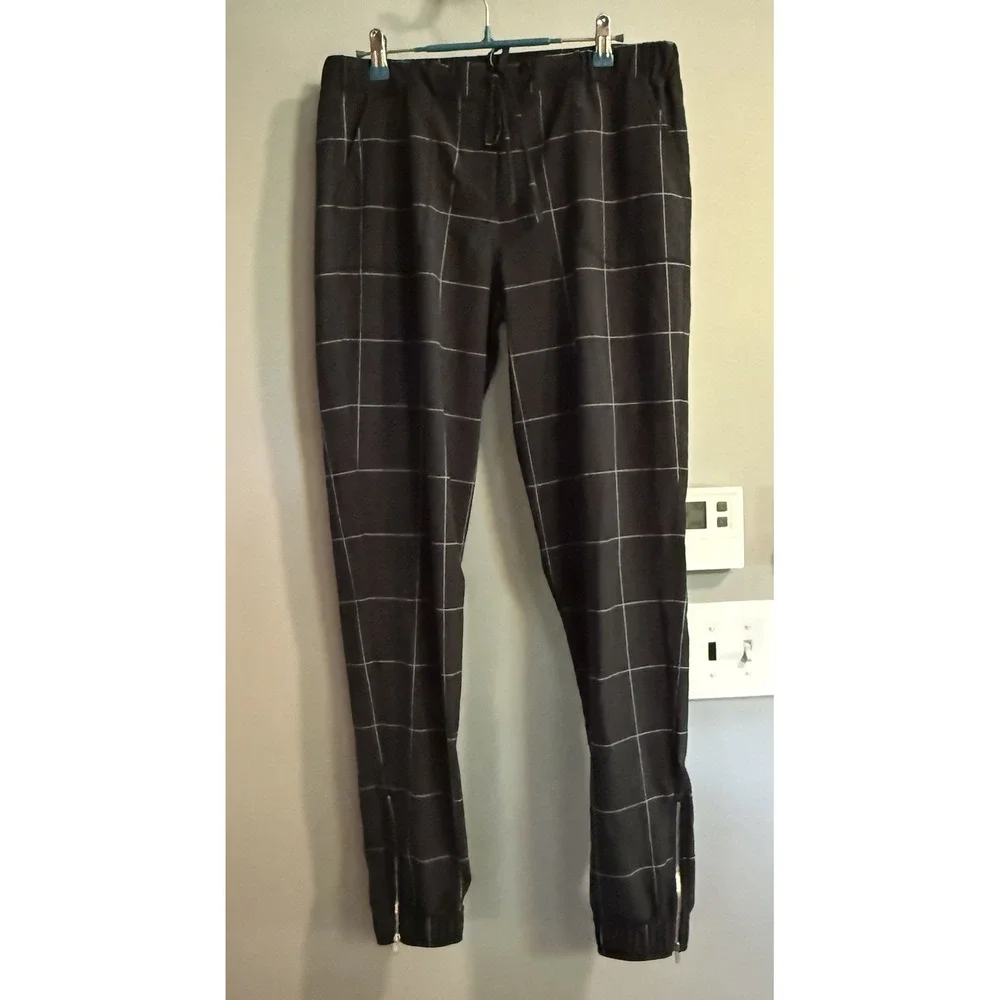 Albion Pants Joggers‎ Windowpane Athletic Pull On Ankle Zips Medium Tall